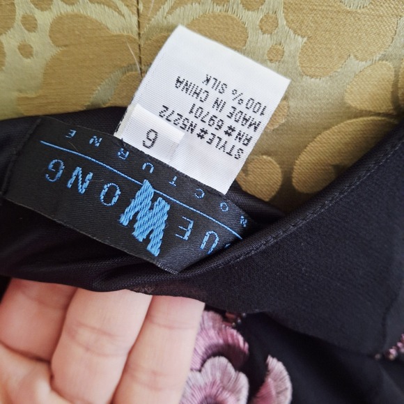 Sue Wong Nocturne Midi Dress Y2K Fairycore Black Silk Floral Embroidered Beads 6 - Picture 11 of 12